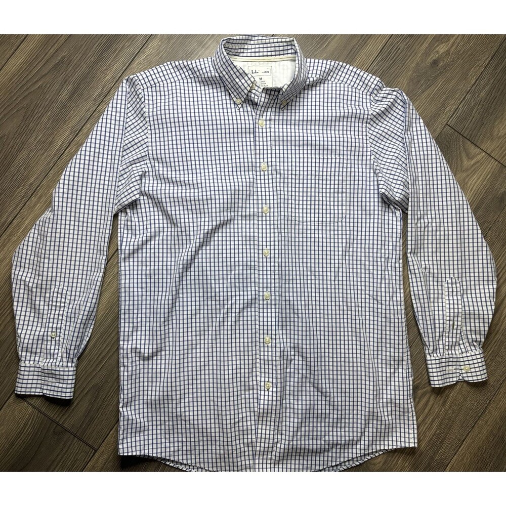 L.L Bean Men plaid Blue and White long sleeve shirt Size M Tall OOHTC9